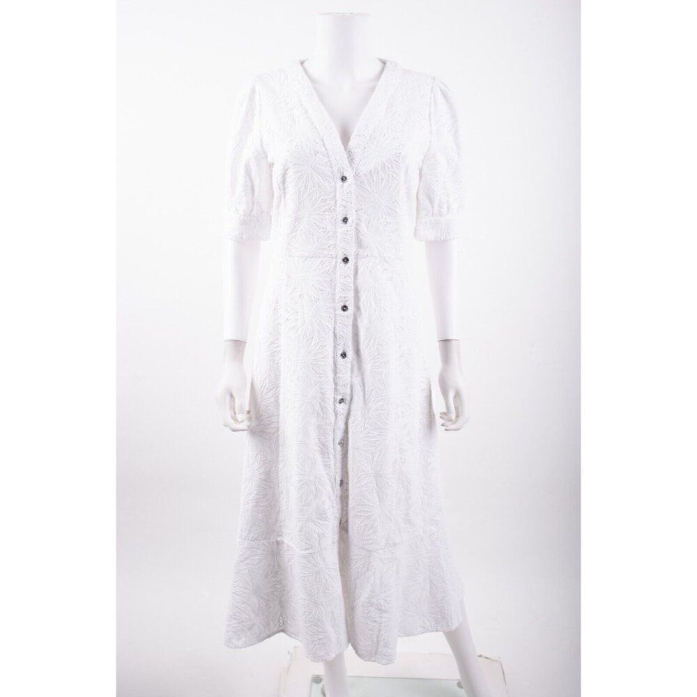 Michael Kors Womens Palm Eyelet Midi Dress M White NWT $495